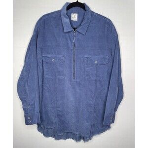 OFFLINE By Aerie Corduroy Half Zip Shacket Shirt Sapphire Blue‎ Size Medium NEW